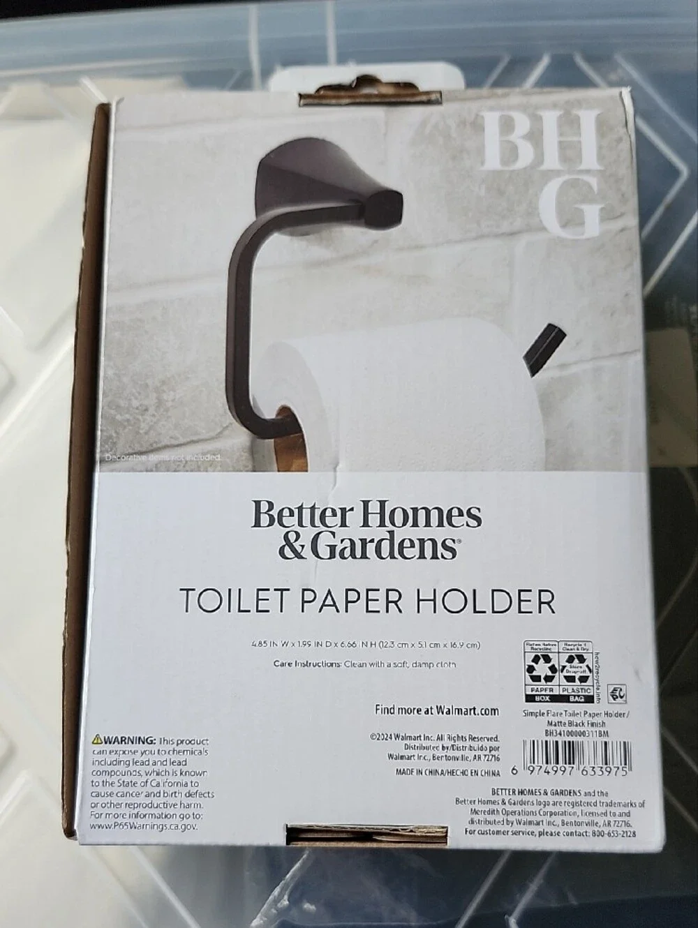 Better Homes And Gardens Matte Black Toilet Paper Holder with Sleek Curved Arm